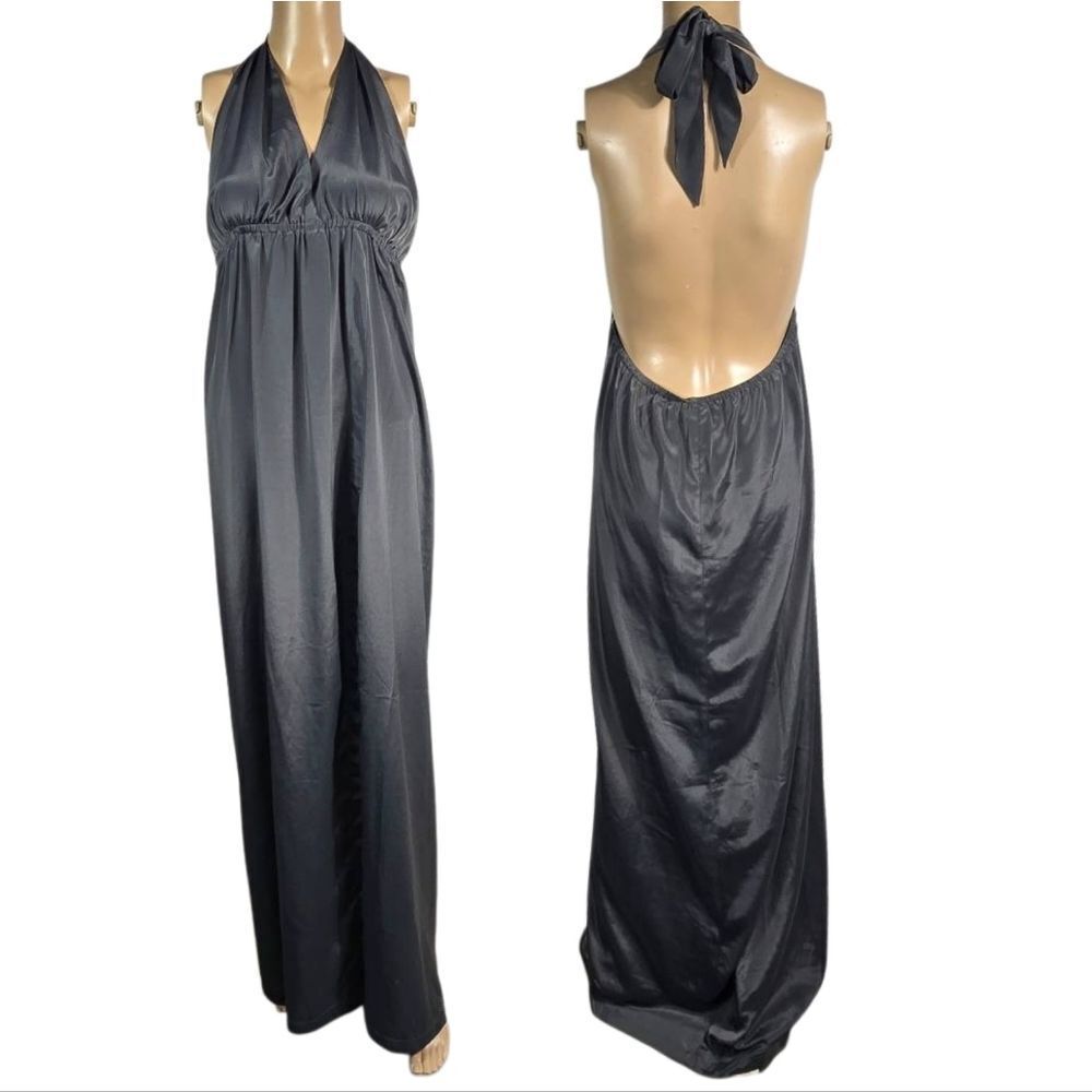Nwt 1.State Gray Satin Halter Maxi Dress – Backless Evening Gown Size 7